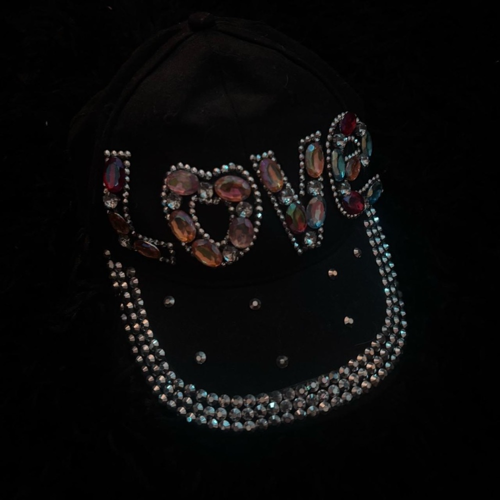 Black Rhinestone Embellished Cap
